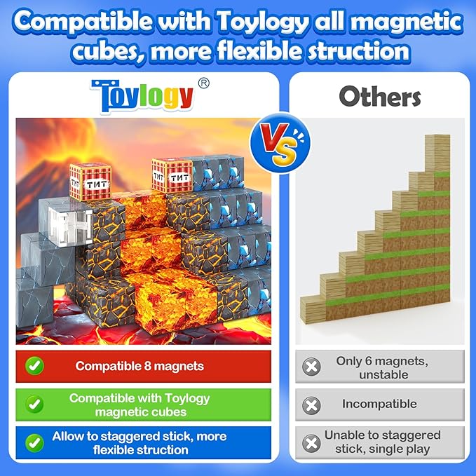 154PCS Large Magnetic Blocks-Build Mine Magnet World Dinosaur & Mine Edition, Building Outdoor Sensory Toys for Kids 3-5, STEM Jurassic Kid Games for Toddler Gifts for Boys and Girls Ages 3 4 5 6 7 8