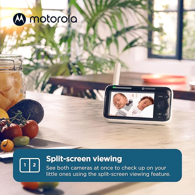 Motorola Nursery Video Baby Monitor with 2 Cameras, 5" Screen HD, No WiFi, Wall Mount, Long Range, 2-Way Audio, Temperature Sensor, Motorized, Lullabies, Cry Detection, PIP1610-2 HD