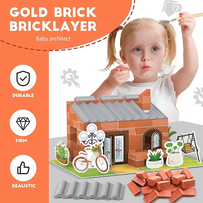 House Building Set for Kids 6+, Mini Brick Construction Kit with Mortar, STEM Architecture Blocks, Reusable DIY Projects, Creative Birthday Gift
