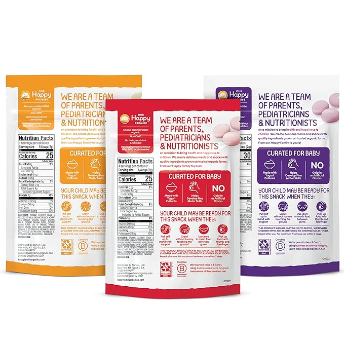 Happy Baby Organics Yogis Freeze-Dried Yogurt & Fruit Snacks, Variety Pack (Pack of 6) & Teether, 3 Flavor Variety Pack, 12 Count (Pack of 3)