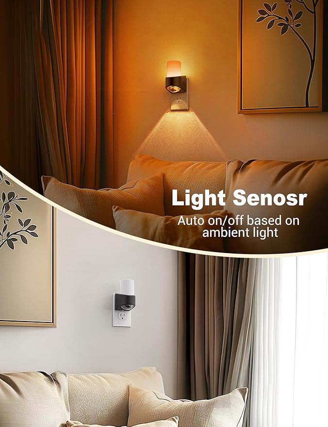 JandCase LED Night Lights Plug into Wall, Color Changing Night Light with Dusk to Dawn Light Sensor, RGB Night Light for Kids, Color LED Nightlight for Bedroom Bathroom Kids Room