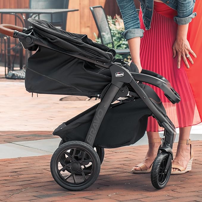 Chicco Bravo Primo ClearTex Trio Travel System, Bravo Primo Quick-Fold Stroller with Chicco KeyFit Max Zip ClearTex Infant Car Seat, Car Seat and Stroller Combo | Somerset/Black