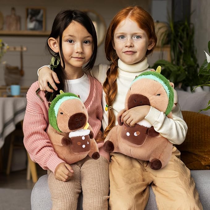 Achwishap Capybara Plush,Cute Plushies Capybara Stuffed Animals,Capybara Plush Toys,Kawaii Plushie Stuffed Toy with Avocado Hat Plushies Gift for Kids Adults Birthday(Capybara with Avocado Hat,12”)