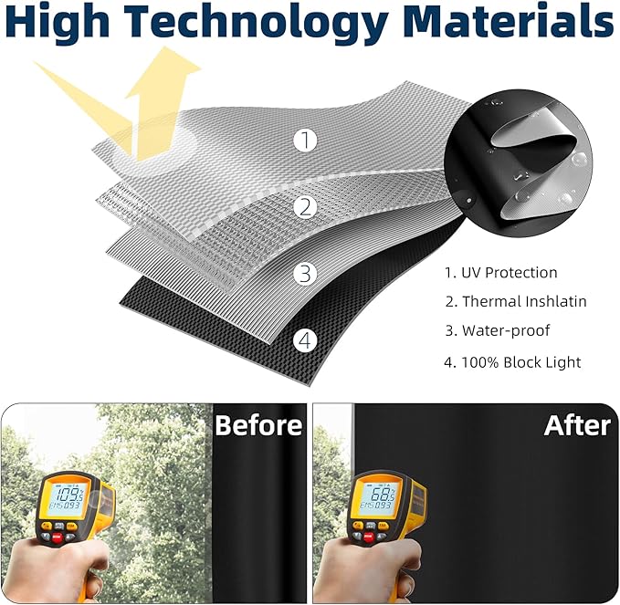 NIGHTON Portable Blackout Curtains 120"×70" Strong Hook and Loop Tape Strips with Adhesive,Blackout Shades That can be Cut,100% Blackout Material Window Blinds for Baby Nursery or Travel Use - Black