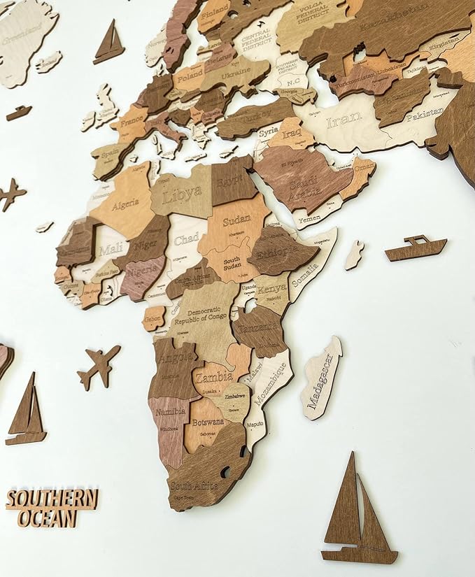 Wooden World Map 3D Art Large Wall Decor - Size (M, L, XL) Any Occasion Gift Idea - Wall Art For Home, Kitchen or Office