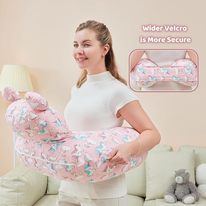 Nursing Pillow for Breastfeeding, Breast Feeding Pillow for Mom Support, Adjustable Waist Strap and Removable Cotton Cover, Unicorn