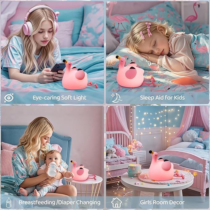 Flamingo Night Light for Kids,Pink Flamingo Gift, Silicone LED Squishy Animal Lamp,Dimmable/Timer Nursery Nightlight for Baby, Rechargeable Touch Bedside Lamp, Bedroom/Dorm Decor,Girls Gifts
