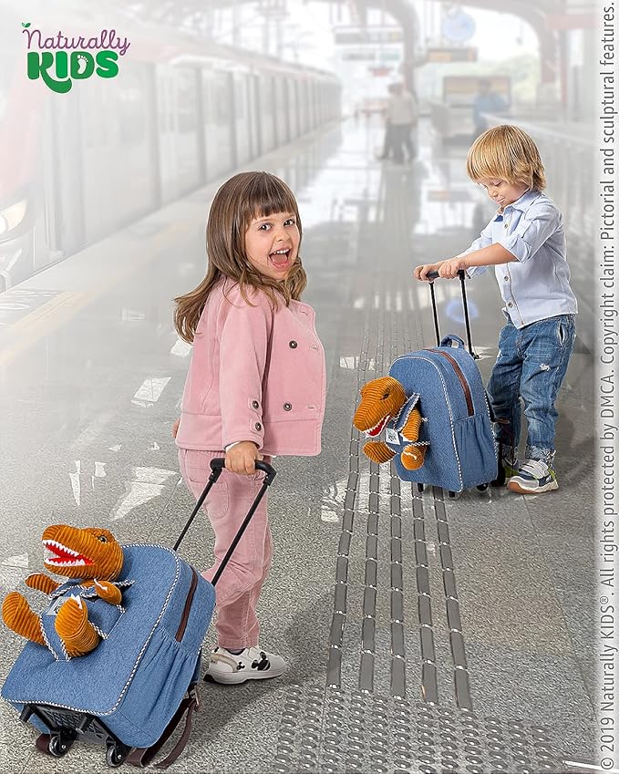 Toddler Luggage for Boys w Dinosaur Toys, Kids Rolling Backpack for Boys, Toddler Suitcase, Gifts for 3 4 5 6 Year Old