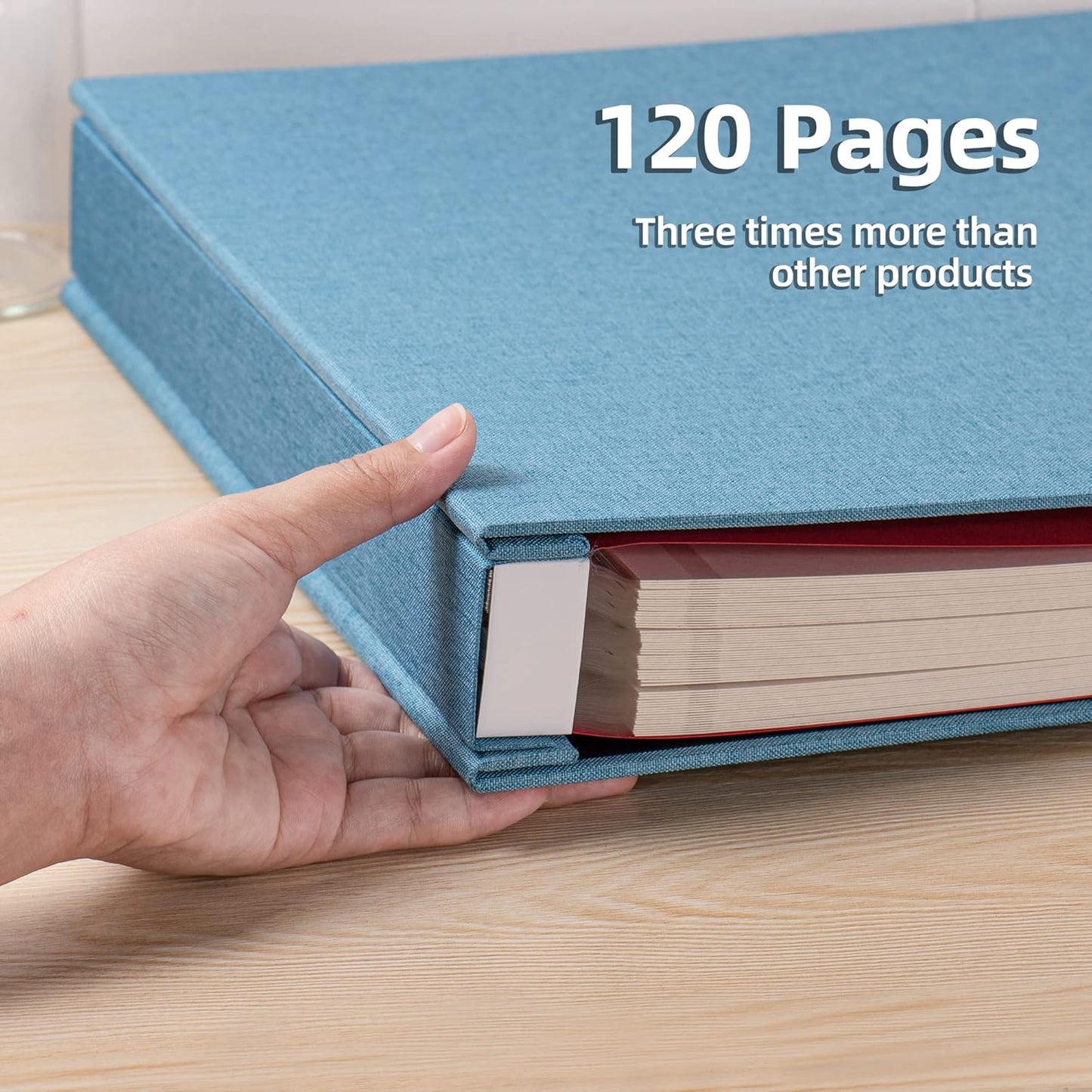 Large Photo Album Self Adhesive 4x6 8x10 10x12 Scrapbook Magnetic Album DIY Scrapbook Length 13 x Width 12.8 (Inches) 120 Sticky Pages Linen Cover DIY Photo Album(Sky blue)