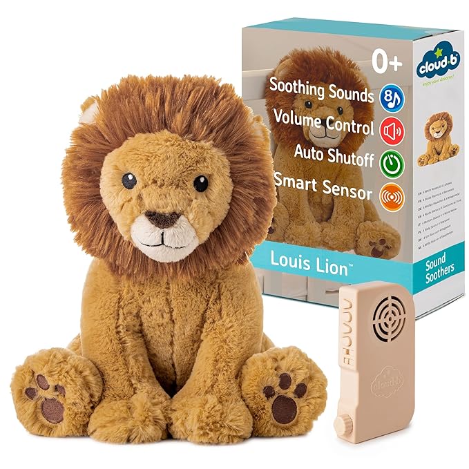Cloud b Sound Machine with White Noise Soothing Sounds | Cuddly Stuffed Animal | Adjustable Settings and Auto-Shutoff | Louis Lion Smart Sensor