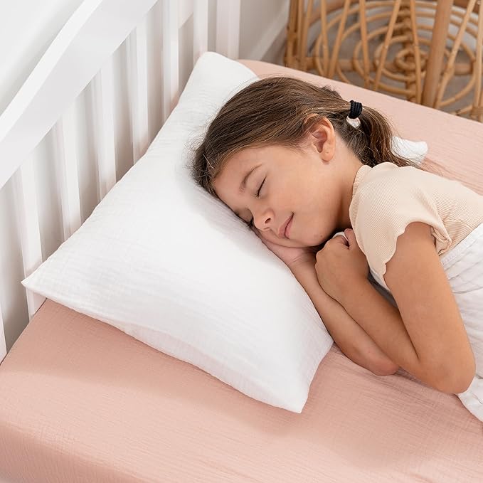 Comfy Cubs Toddler Pillow with Muslin Pillowcase, 13 x 18 in - Travel and Sleep Support for Kids - Lightweight, Breathable Microfiber Fill - Soft and Cozy Small Pillow for Toddlers - White
