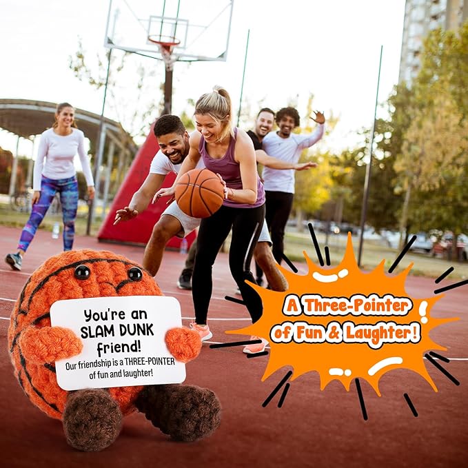 Funny Friendship Gifts for Best Friends Men Women, Handmade Crochet Basketball Decor, Sentimental BFF Presents for Her Him, Cute Birthday for Coworker, Bestie Gag Gift