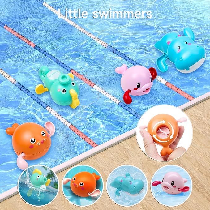 OR OR TU Bath Toys Bathtub Toys for Baby Toddler Waterfall Spinning Gears 4pcs Wind-up Swimming Bath Toy No Battery Water Toy for Kids 18M+