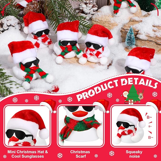 Syhood 48 Sets Christmas Mini Rubber Duck Bulk with Sunglasses Scarf Hats and Adhesive Dots Duckies Bath Toy Xmas Decor for Christmas Winter Gift Cruise Birthday Party (Xmas Hat)