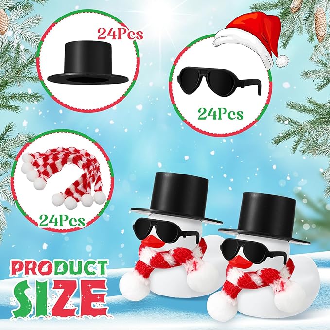 Syhood 24 Sets Christmas Mini Rubber Duck Bulk with Sunglasses Scarf Hats and Adhesive Dots Duckies Bath Toy Xmas Decor for Christmas Winter Gift Cruise Birthday Party (Top Hat)