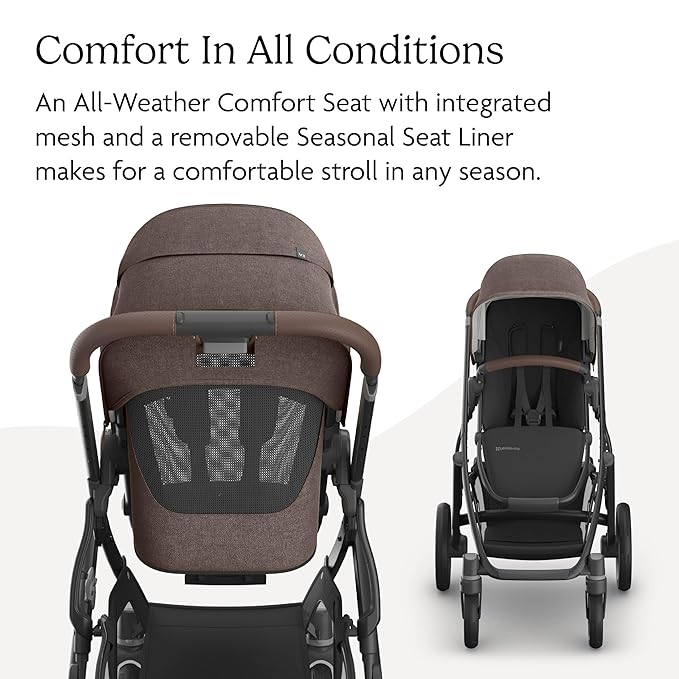 UPPAbaby Vista V3 Stroller - Full-Size Single-to-Double Stroller System - Toddler Seat, Bug Shield, Rain Shield, and Storage Bag Included - Owen (Mocha Mélange/Carbon Frame/Chestnut Leather)