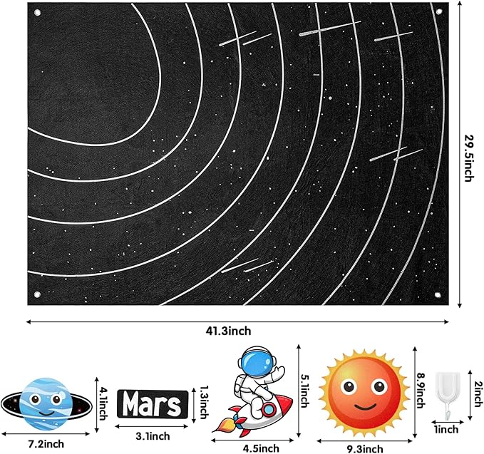 WATINC 44Pcs Outer Space Felt Story Board Set 3.5 Ft Solar System Universe Storytelling Flannel Interactive Play Kit with Hooks Astronaut Planets Alien Galaxy Reusable Wall Hanging Gift for Boys Girls