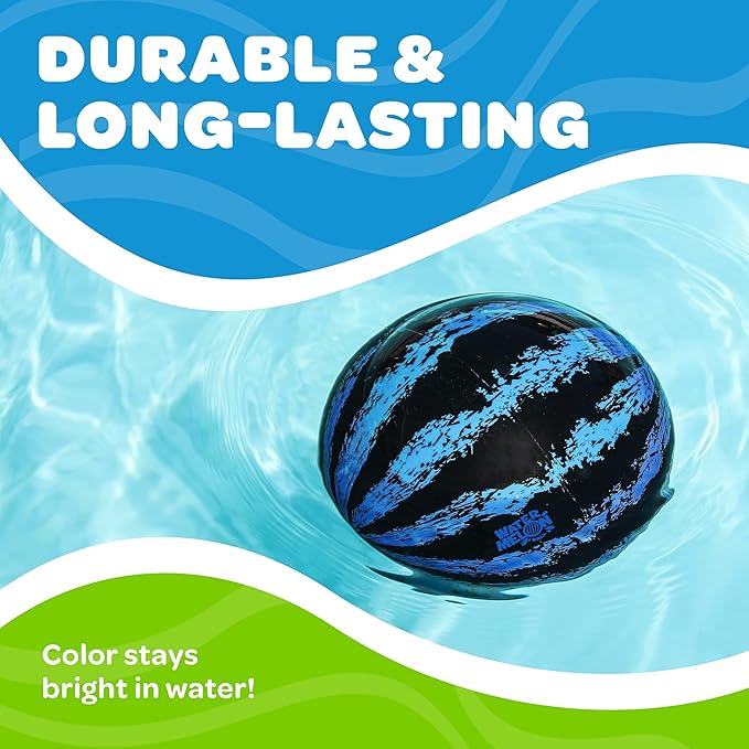 Watermelon Ball – The Ultimate Swimming Pool Game for Under Water Passing, Dribbling, Diving and Pool Games for Teens, Kids, or Adults, Balls Fills with Water, Blue, 9 inches