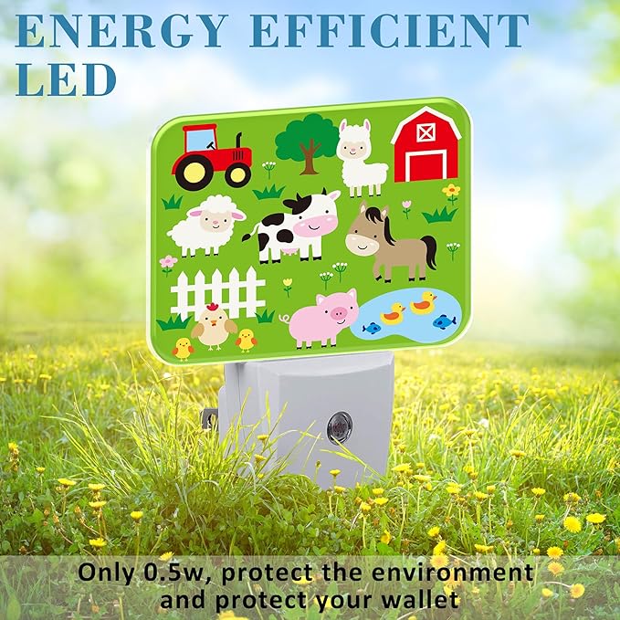 Cute Farm Animals Night Light for Kids, Cartoon Farm Animals LED Night Light Plug into Wall with Dusk to Dawn Sensor for Girls Boys Women Men Room, Hallway, Kitchen, Bathroom, Stairs Decor