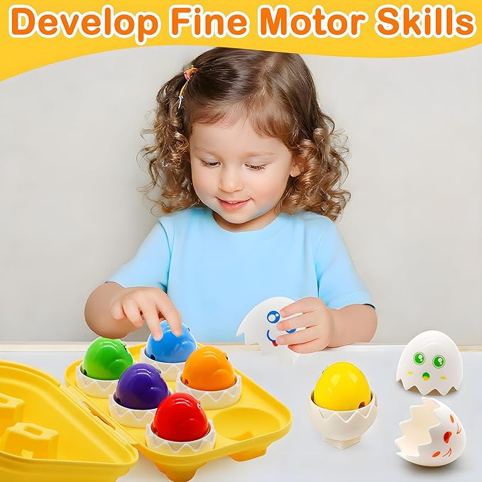 Egg Toys for Toddlers 1-3, Matching Eggs Set Color Sorting Sensory Educational Learning Fine Motor Skills Shape Sorter Baby Puzzle Travel Game Montessori Gift for 1 2 3 Year Old Kid Boy Girl