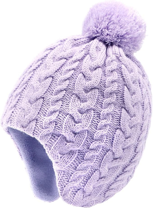 Duoyeree Kids Beanie Hat for Boys Girls Pom-pom Kint Hats Cozy Lining Winter Skull Cap