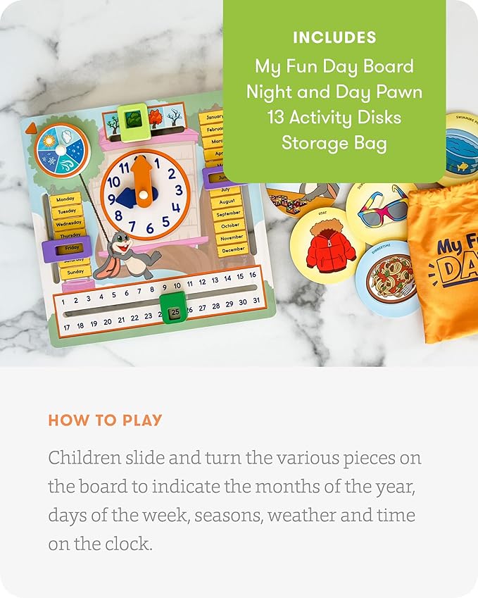 SimplyFun My Fun Day - an Engaging and Educational Activity Board- Learn About The Months, Days, Seasons and Telling Time - 1 to 2 Players - for Kids Ages 3 & Up