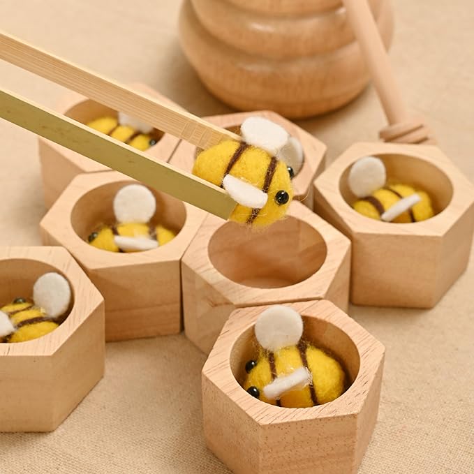 Sorting Stacking Wooden Toys for Toddlers, Montessori Toys for Toddlers, Sensory Bin Tool Toy, Wood Bee Hive, Fine Motor Skill Tactile Toy, Early Learning Educational Gift for Kids