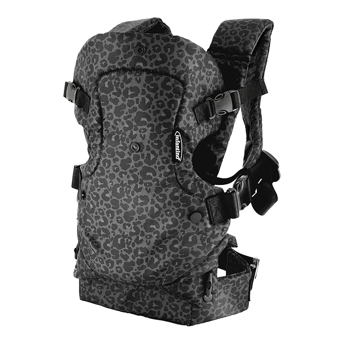 Infantino Flip Advanced 4-in-1 Baby Carrier - Ergonomic, Convertible, Face-in and Face-Out Front and Back Baby Carrier for Newborn to Toddler 8-32 lbs, Black & Gray Leopard
