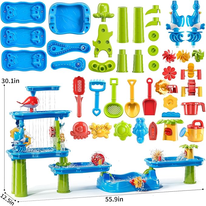 Water Table for Kids 3 4 5 6 7 Years Old - Water Playset for Toddlers 3-5, Water and Sand Play, Backyard Water Table, Summer Outdoor Beach Toys, Sensory Activity, Gifts for Boys Girls