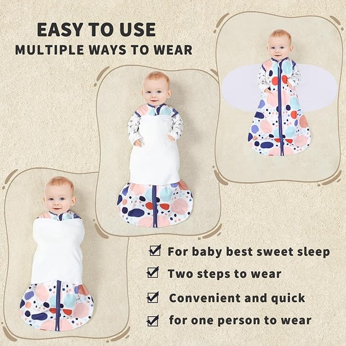 Newborn Sleep Sack Baby Swaddle,3-Way Adjustable Wearable Blanket,100% Rayon Cotton Swaddling Sleeping Bag. (Rabbit&Rocks, 6-12 Months)