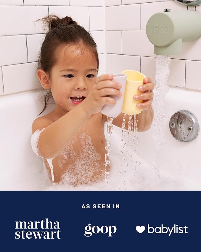 Lalo Stacking Cups - Baby and Toddler Nesting Cups for Bath Time, 6 with Openings - Non-Toxic, BPA-Free Silicone Bath Toy, Easy to Clean for 6 Months and Up - Sage