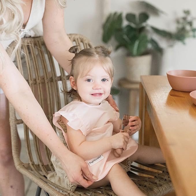 Tiny Twinkle Short Sleeve Apron Baby & Toddler Bib for Girls – Waterproof, Mess-Proof Bibs for Eating & Feeding, Machine Washable,Perfect Holiday Gift (Rose, 6–24M)