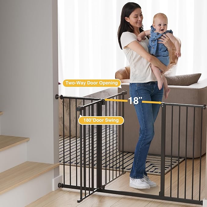 InnoTruth 29.5–49.75" Extra Wide Baby Gate for Stairs, 30" Tall Walk Through Dog Gate for Stairs & Doorways, Pressure-Mounted Safety Gate for Pets & Kids, Dual Lock & 2-Way Swing, Black