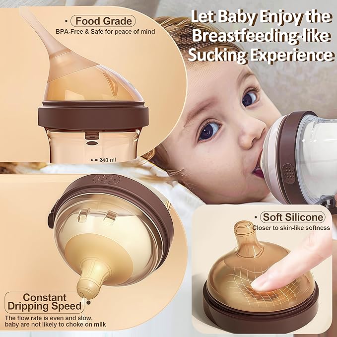 PPSU Baby Bottle, Bottles for Breastfed Babies with Handles and Straw, Flip-top Anti-Colic Baby Bottles 8oz/240mL 6-12 Months