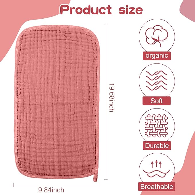 8 Packs Muslin Burp Cloths 6 Layers Unisex Baby Items Absorbent Burp Rags Colorful Muslin Washcloths for Baby Plain Soft Cotton Cloth for Babies Girls Boys, 10 x 20 Inch (Vivid Colors)