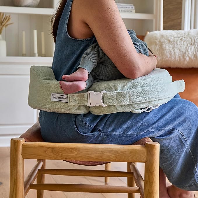 My Brest Friend Nursing Pillow - Deluxe - Enhanced Comfort w/Slipcover - Ergonomic Breastfeeding Pillow for Ultimate Support for Mom & Baby - Adjustable Pillow W/Handy Side Pocket, Spring Green