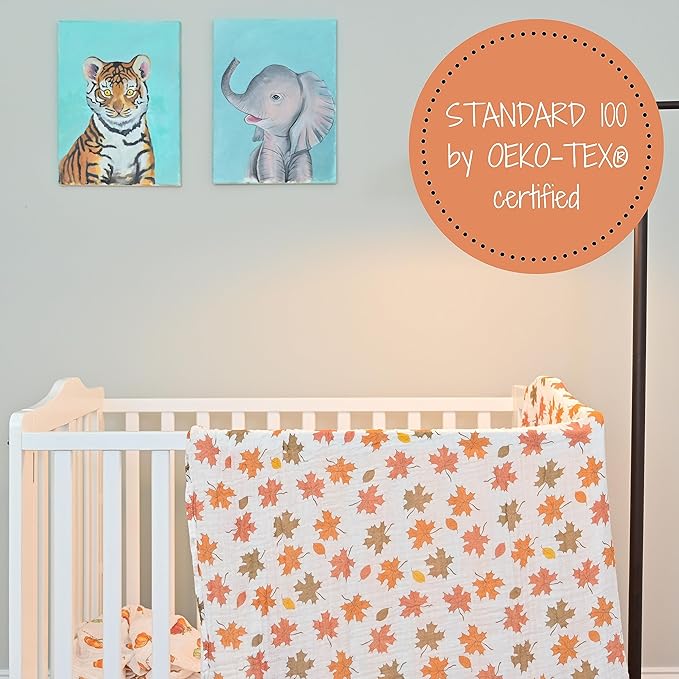 LollyBanks Baby Swaddle Blanket, 100% Cotton Muslin Blanket for Boys and Girls, 47 x 47 Inches Soft and Breathable Newborn Swaddle, Gentle Infant Blanket, Baby Essentials, Registry (Fall Leaves Print)