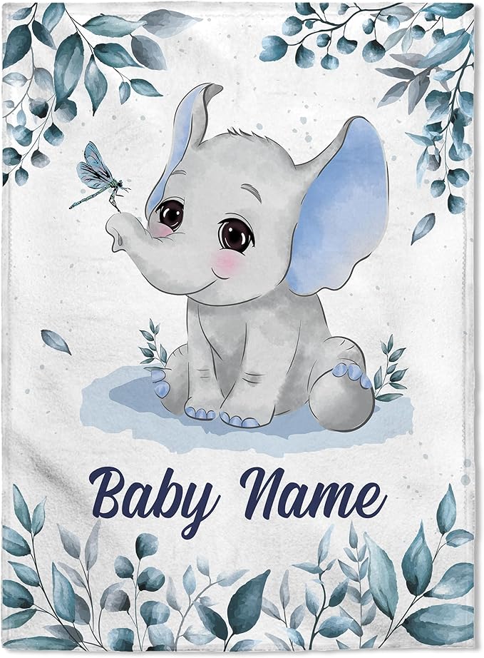 Personalized Baby Blankets, Custom Baby Blanket - Baby Blanket with Name for Boys, Best Gift for Baby, Newborn Elephants Flush Fleece (30x40) (Elephants 7)