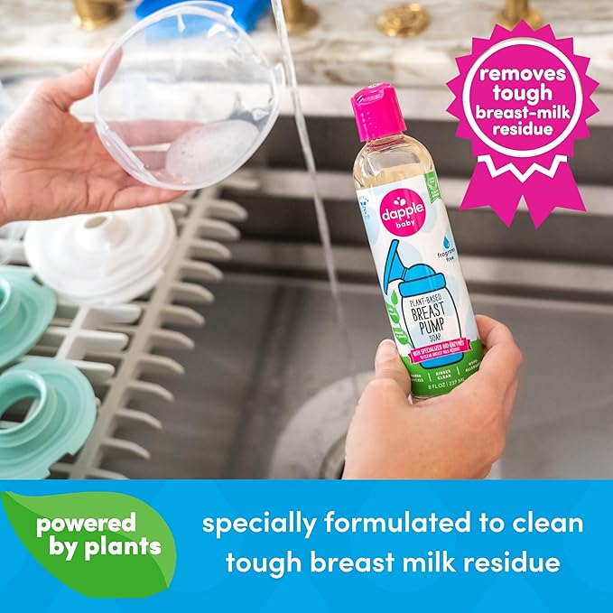 Dapple Breast Pump Soap Baby, 8 Fl Oz Bottle, Fragrance Free, Plant Based & Hypoallergenic Liquid Soap - Easy Rinse Formula Removes Milk Residue & Leaves No Taste