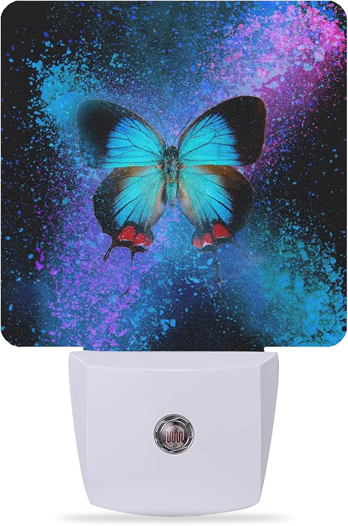 Night Lights Plug into Wall Colorful Blue Butterfly Night Lights Dusk to Dawn Sensor Led Lamp for Women Men,Led Lights for Stairway/Hallway/Bedroom,0.5W