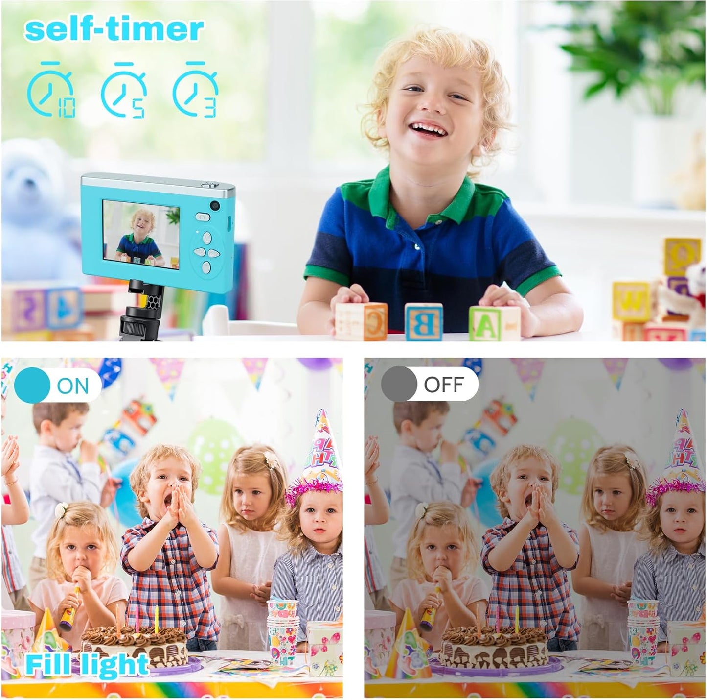 Digital Camera FHD 1080P Video & 8X Digital Zoom - Compact Point and Shoot Digital Camera with 2.4" Screen, 800mAh Rechargeable Battery - Portable Small Camera for Kids Teens Girls Boys (Teal)