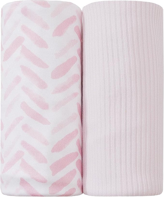 Jersey Swaddle Blanket, Ultra Soft Stretchy Receiving Blanket, Newborn Swaddle Wrap for Boys & Girls, 40 x 30 inches, 2 Pcs, Pink