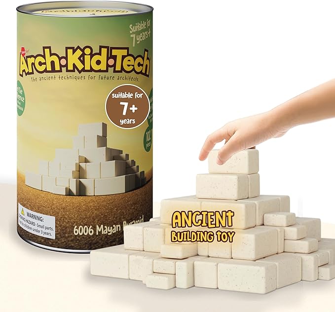 Taksa Toys Arch-Kid-Tech Ancient Mayan Pyramid Architecture STEM Building Blocks - 102-Piece Educational & Stackable Learning Set for Kids, Indoor Architectural Kit - Montessori Toys for 7+ Years Old
