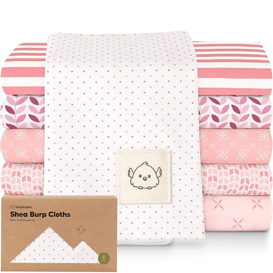 Organic Burp Cloths Baby Boy, Girl - 6-Pack Large Cotton Burping Cloths for Babies, Spit Up Rags, Super Absorbent, Ultra Soft Newborn Rag, Gender Neutral, Machine Washable, Durable (Blush)