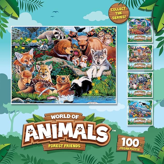 Masterpieces World of Animals 100 Piece Jigsaw Puzzle for Kids - Forest Friends - 11.5"x15"