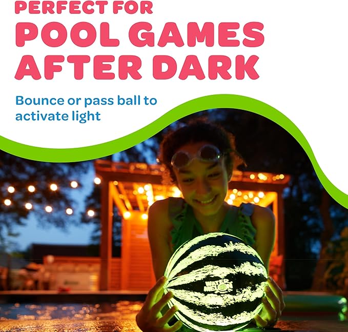 Watermelon Ball Lit - Glow in The Dark Pool Toy for Kids Ages 8-12, Teens, Adults - 9 Inch Swimming Pool Game for Family Fun