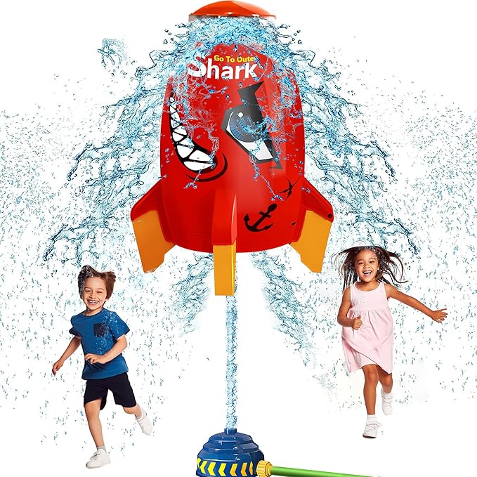Water Rocket Sprinkler for Kids, Outdoor Sprinkler Rocket Launcher Toy for Backyard, Summer Water Toys for Kids Ages 3-12, Fun Water Powered Rocket Toy (Red-4)