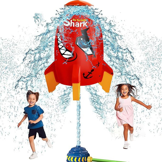 Water Rocket Sprinkler for Kids, Outdoor Sprinkler Rocket Launcher Toy for Backyard, Summer Water Toys for Kids Ages 3-12, Fun Water Powered Rocket Toy (Red-4)