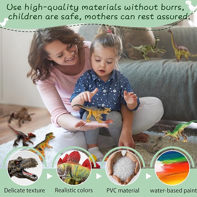 OuMuaMua Dinosaur Toys for Kids 3-5, 12 Pack Realistic Plastic Dinosaur Figure Set Including T-Rex, Stegosaurus, Monoclonius, Dino Toys for Boys 5-7 Party Favors, 6 to 7 Inch Large Size