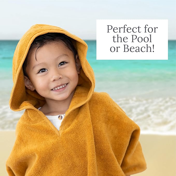 Natemia Towel Poncho Kids (Ochre) - 100% Organic Turkish Cotton - Machine Washable Poncho Towel for Girls, Boys- for Sensitive Skin - Toddler Hooded Beach Towels - Perfect Baby Registry Gift (2-3T)